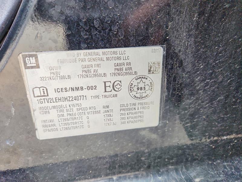 52398556 :رقم المزاد ، 1GTV2LEH0HZ240771 vin ، 2017 Gmc Sierra مزاد بيع