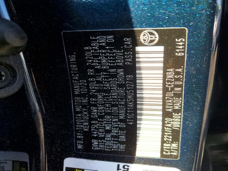 Aukcja sprzedaży 2021 Toyota Camry, vin: 4T1C11AK5MU512718, numer aukcji: 52808426