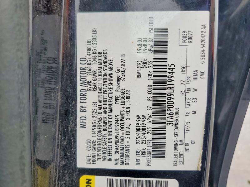 Продажа на аукционе авто 2020 Ford Fusion, vin: 3FA6P0D99LR199445, номер лота: 55582256