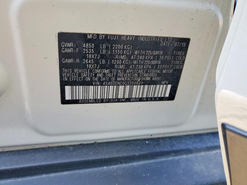54817266 :رقم المزاد ، 4S4BSENC0G3200531 vin ، 2016 Subaru Outback مزاد بيع