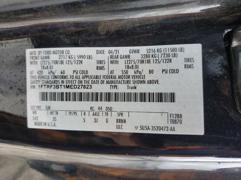 52648446 :رقم المزاد ، 1FTRF3BT1MED27823 vin ، 2021 Ford F350 مزاد بيع