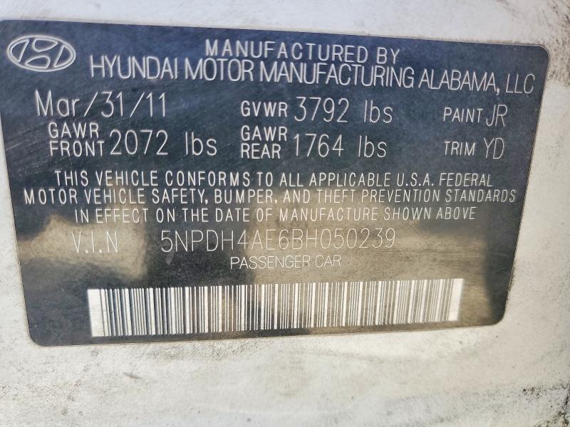 2011 Hyundai Elantra მანქანა იყიდება აუქციონზე, vin: 5NPDH4AE6BH050239, აუქციონის ნომერი: 53756966