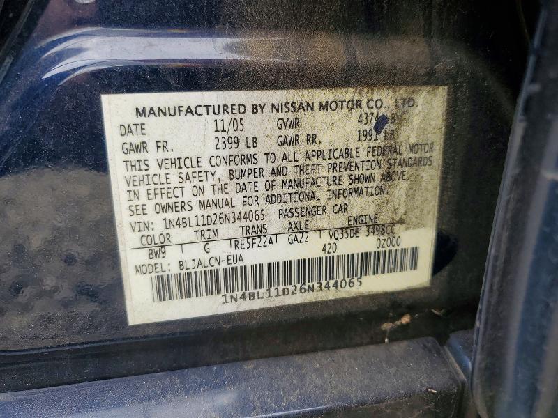 Продажа на аукционе авто 2006 Nissan Altima, vin: 1N4BL11D26N344065, номер лота: 52425116