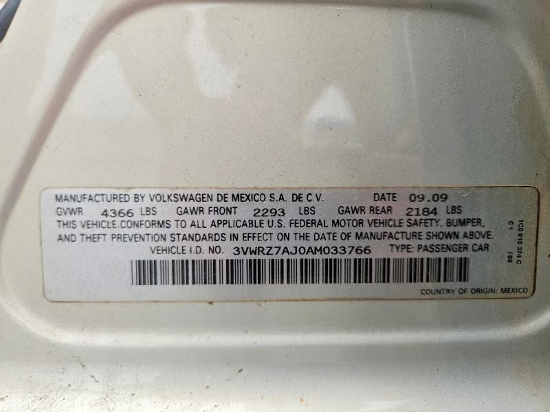 Продажа на аукционе авто 2010 Volkswagen Jetta, vin: 3VWRZ7AJ0AM033766, номер лота: 54241366
