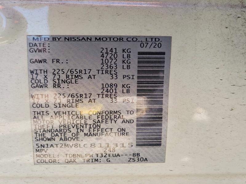 Aukcja sprzedaży 2020 Nissan Rogue, vin: 5N1AT2MV8LC811315, numer aukcji: 54112436