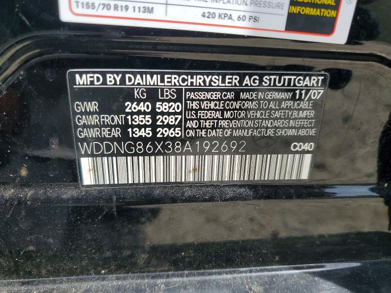 Auction sale of the 2008 Mercedes-benz S, vin: WDDNG86X38A192692, lot number: 54824096