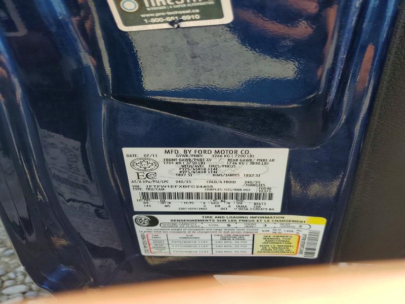 2011 Ford F150 მანქანა იყიდება აუქციონზე, vin: 1FTFW1EFXBFC24405, აუქციონის ნომერი: 54547766