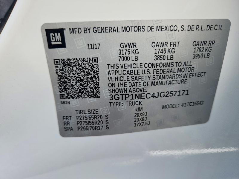 Aukcja sprzedaży 2018 Gmc Sierra, vin: 3GTP1NEC4JG257171, numer aukcji: 52648256
