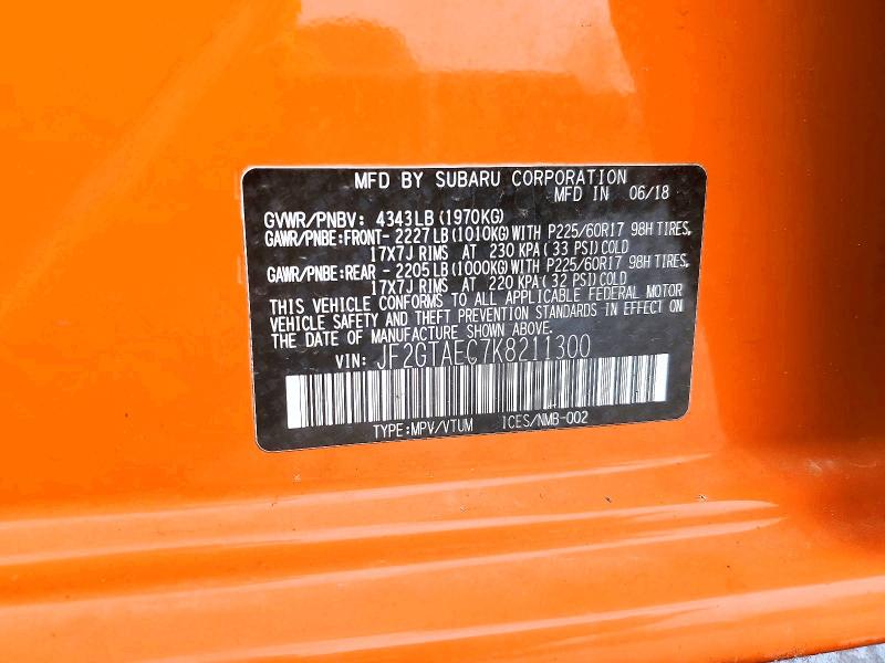 2019 Subaru Crosstrek მანქანა იყიდება აუქციონზე, vin: JF2GTAEC7K8211300, აუქციონის ნომერი: 53706256