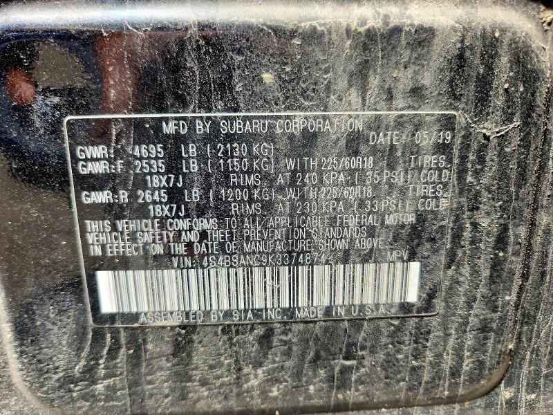 Aukcja sprzedaży 2019 Subaru Outback, vin: 4S4BSANC9K3374874, numer aukcji: 54098566