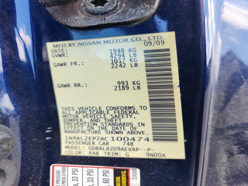 53310046 :رقم المزاد ، 1N4AL2EP2AC100474 vin ، 2010 Nissan Altima مزاد بيع
