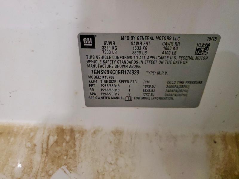 2016 Chevrolet Tahoe მანქანა იყიდება აუქციონზე, vin: 1GNSKBKC0GR174928, აუქციონის ნომერი: 52519746