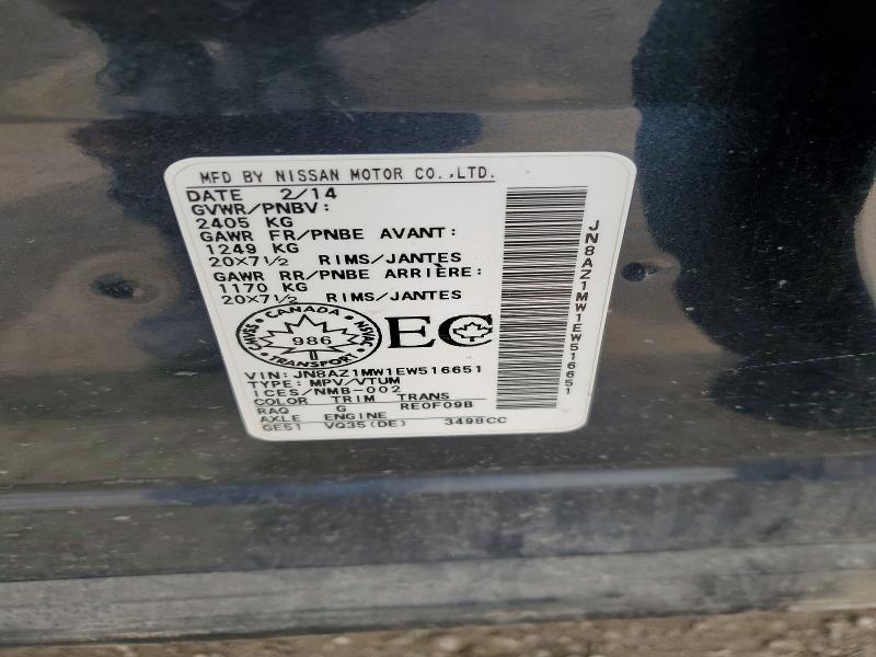 53158756 :رقم المزاد ، JN8AZ1MW1EW516651 vin ، 2014 Nissan Murano مزاد بيع