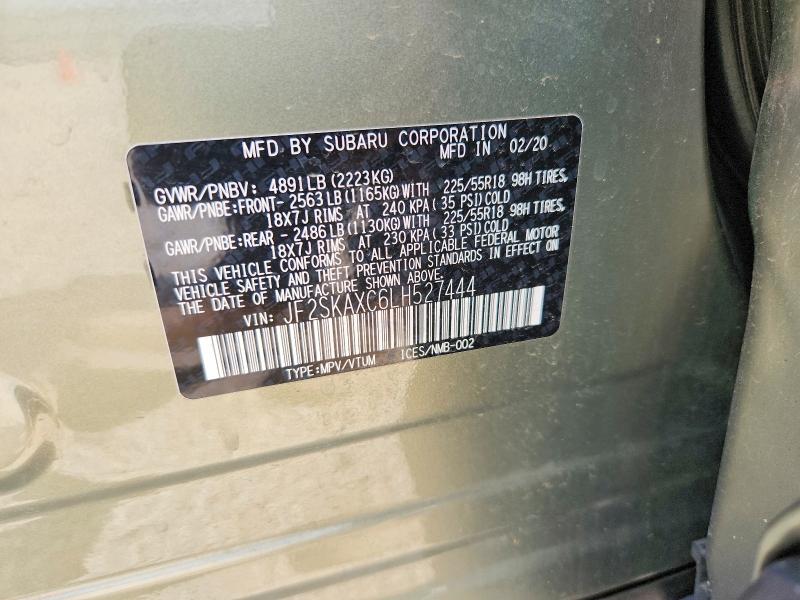 2020 Subaru Forester მანქანა იყიდება აუქციონზე, vin: JF2SKAXC6LH527444, აუქციონის ნომერი: 52556496