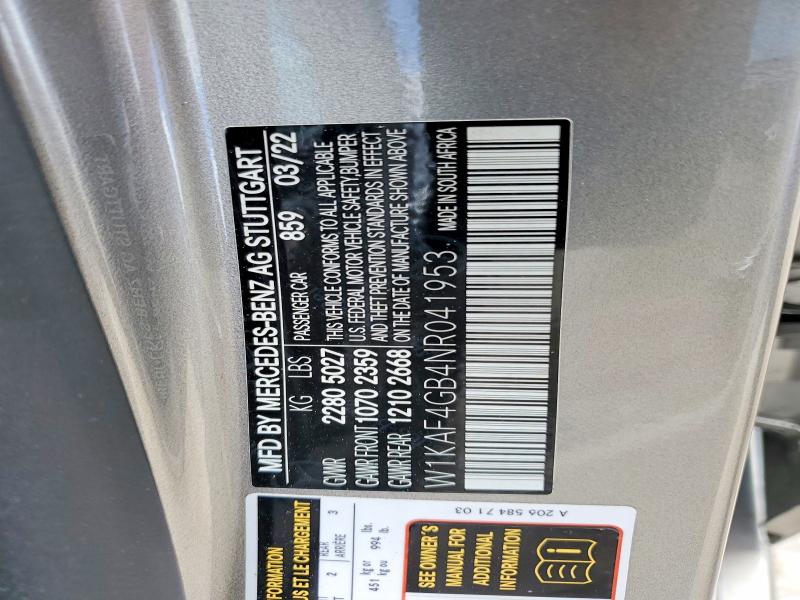54076686 :رقم المزاد ، W1KAF4GB4NR041953 vin ، 2022 Mercedes-benz C مزاد بيع