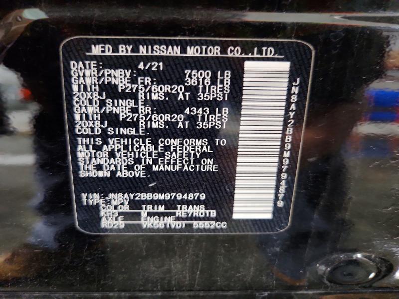 Aukcja sprzedaży 2021 Nissan Armada, vin: JN8AY2BB9M9794879, numer aukcji: 54317706