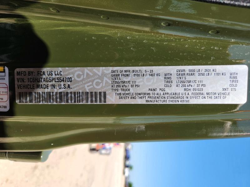 2023 Jeep Gladiator მანქანა იყიდება აუქციონზე, vin: 1C6HJTAG5PL554700, აუქციონის ნომერი: 53724066