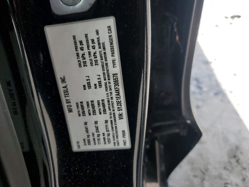2019 Tesla Model 3 მანქანა იყიდება აუქციონზე, vin: 5YJ3E1EA4KF306578, აუქციონის ნომერი: 52666066
