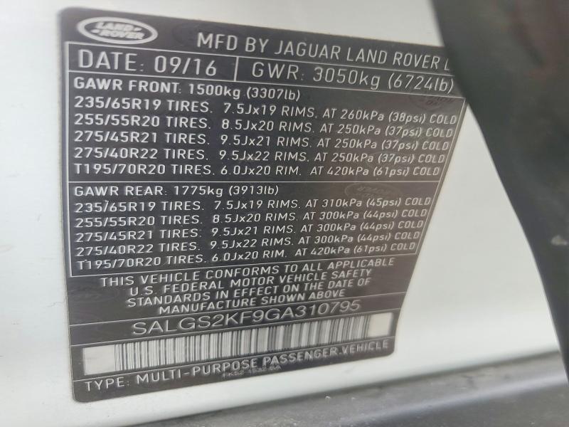 53082936 :رقم المزاد ، SALGS2KF9GA310795 vin ، 2016 Land Rover Range Rover مزاد بيع