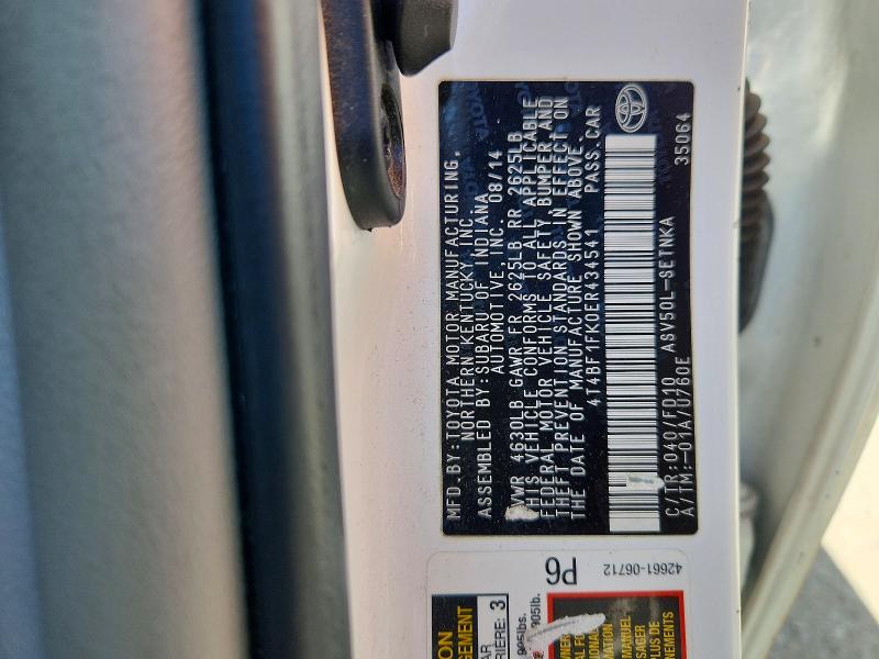 2014 Toyota Camry მანქანა იყიდება აუქციონზე, vin: 4T4BF1FK0ER434541, აუქციონის ნომერი: 54000946