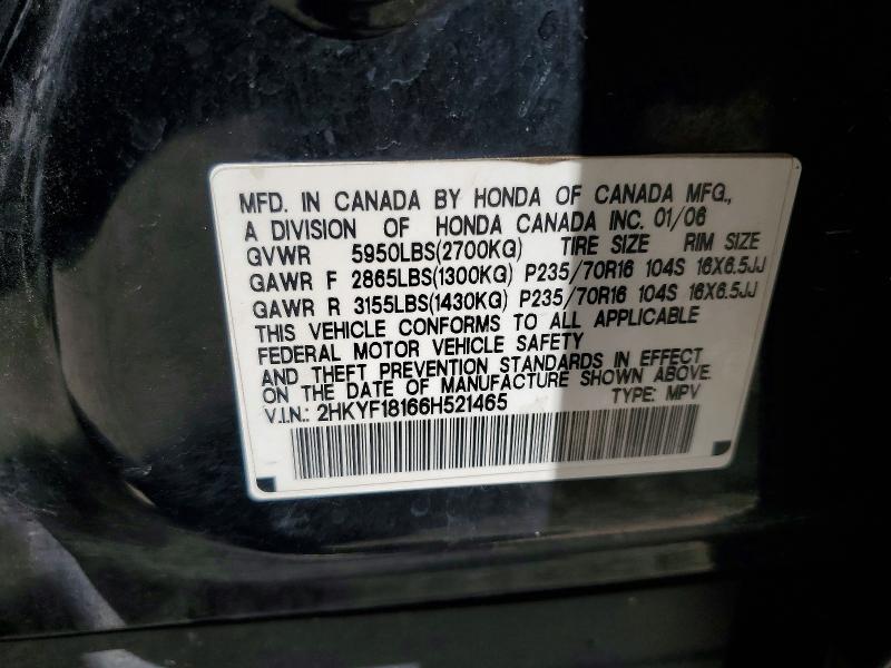 53933946 :رقم المزاد ، 2HKYF18166H521465 vin ، 2006 Honda Pilot مزاد بيع