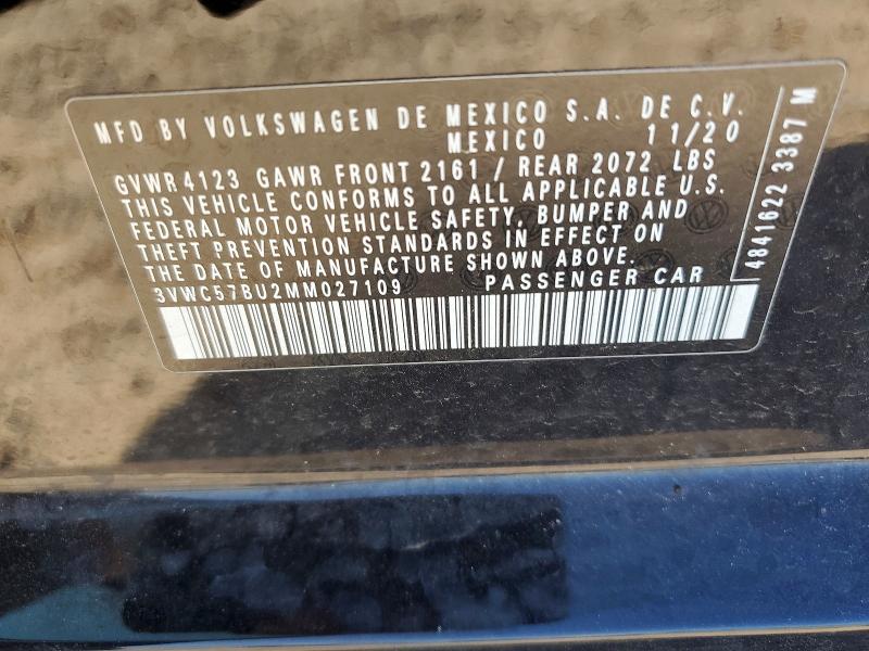 2021 Volkswagen Jetta მანქანა იყიდება აუქციონზე, vin: 3VWC57BU2MM027109, აუქციონის ნომერი: 53194076
