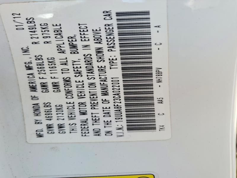 53828666 :رقم المزاد ، 19UUA8F23CA022001 vin ، 2012 Acura Tl مزاد بيع