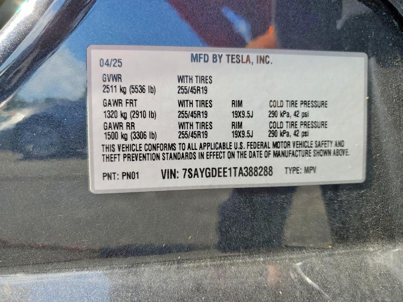 Продаж на аукціоні авто 2026 Tesla Model Y, vin: 7SAYGDEE1TA388288, номер лоту: 52581536