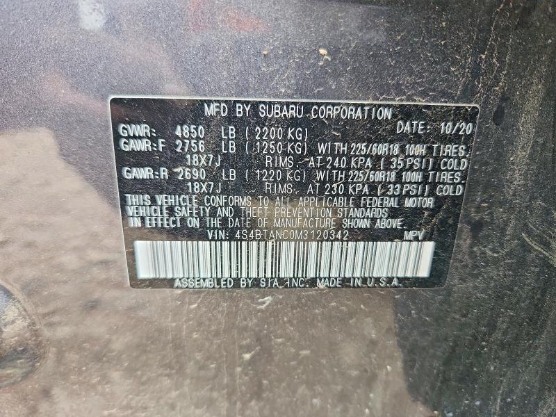 Продаж на аукціоні авто 2021 Subaru Outback, vin: 4S4BTANC0M3120342, номер лоту: 55193436