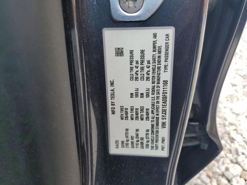 2025 Tesla Model 3 მანქანა იყიდება აუქციონზე, vin: 5YJ3E1EA0SF011168, აუქციონის ნომერი: 52067846