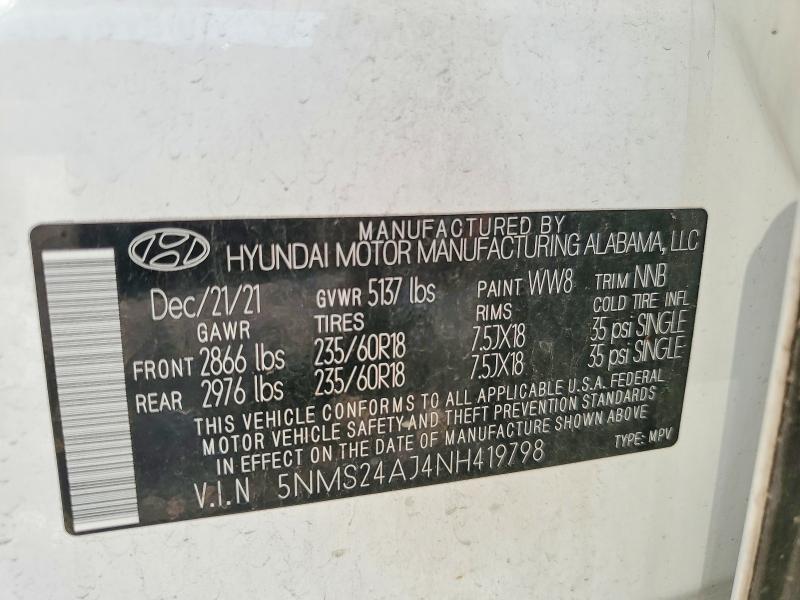 Продажа на аукционе авто 2022 Hyundai Santa Fe, vin: 5NMS24AJ4NH419798, номер лота: 52169986