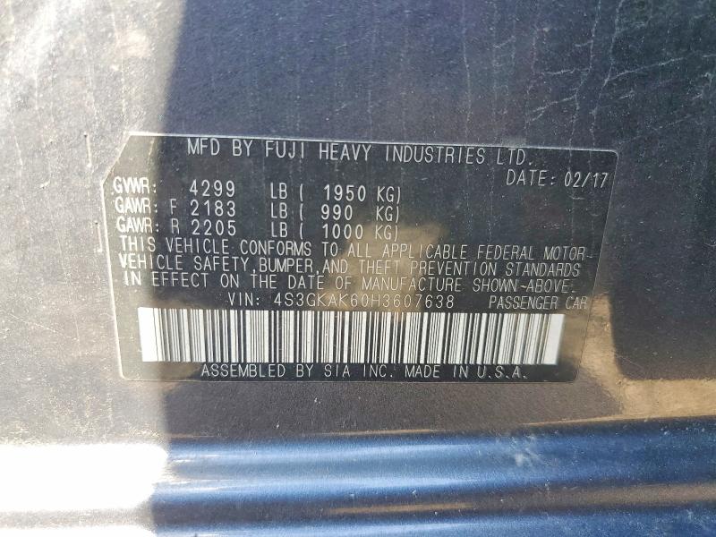 51041876 :رقم المزاد ، 4S3GKAK60H3607638 vin ، 2017 Subaru Impreza مزاد بيع