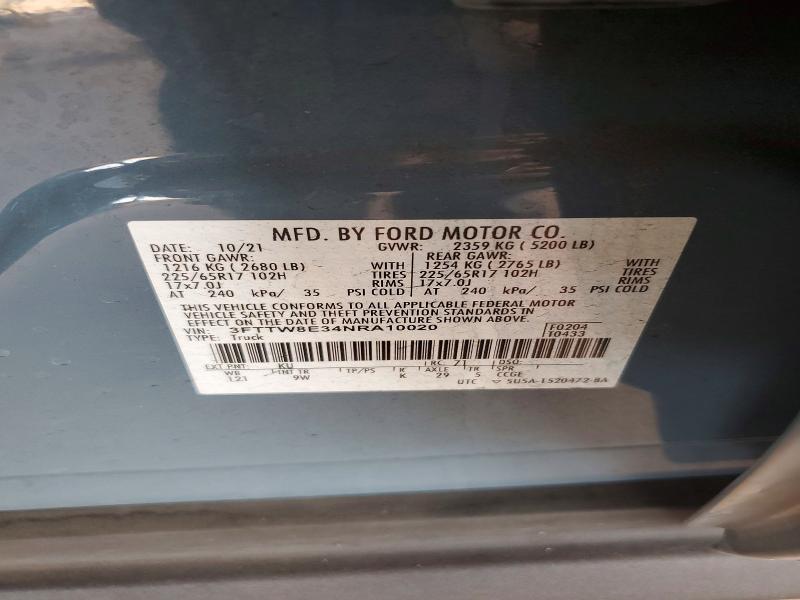 54207666 :رقم المزاد ، 3FTTW8E34NRA10020 vin ، 2022 Ford Maverick مزاد بيع