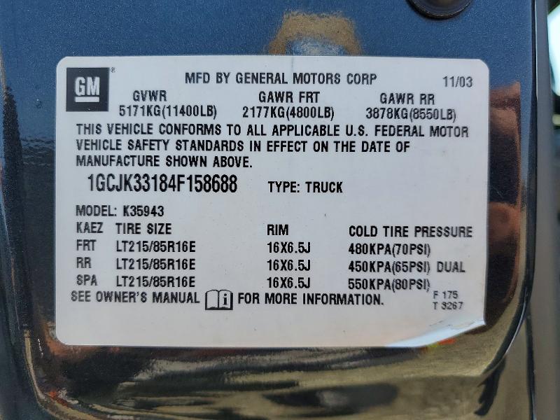 2004 Chevrolet Silverado მანქანა იყიდება აუქციონზე, vin: 1GCJK33184F158688, აუქციონის ნომერი: 53388806
