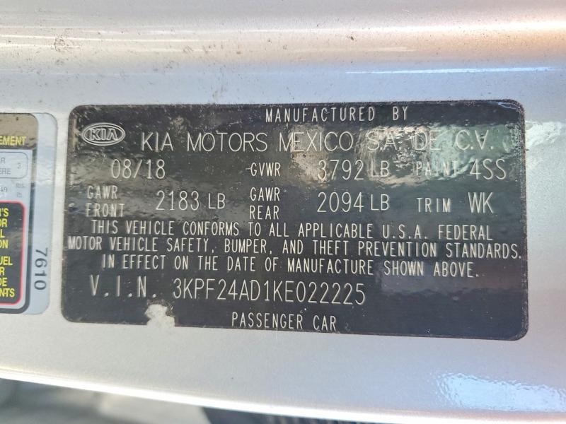 53461986 :رقم المزاد ، 3KPF24AD1KE022225 vin ، 2019 Kia Forte مزاد بيع