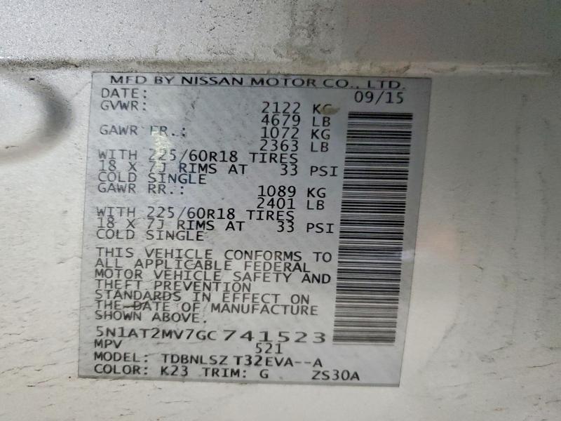 Aukcja sprzedaży 2016 Nissan Rogue, vin: 5N1AT2MV7GC741523, numer aukcji: 54136276