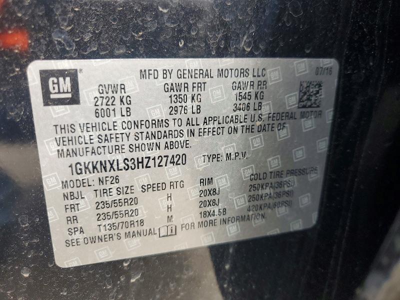 Aukcja sprzedaży 2017 Gmc Acadia, vin: 1GKKNXLS3HZ127420, numer aukcji: 52094166