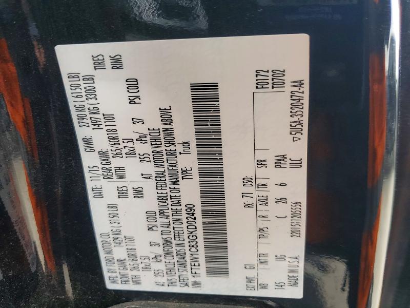 52562036 :رقم المزاد ، 1FTEW1C83GKD02490 vin ، 2016 Ford F150 مزاد بيع