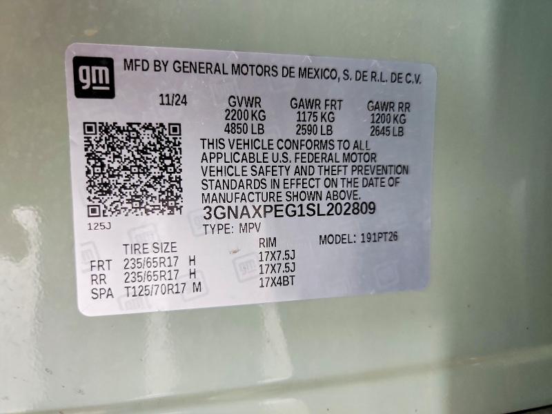 52048436 :رقم المزاد ، 3GNAXPEG1SL202809 vin ، 2025 Chevrolet Equinox مزاد بيع