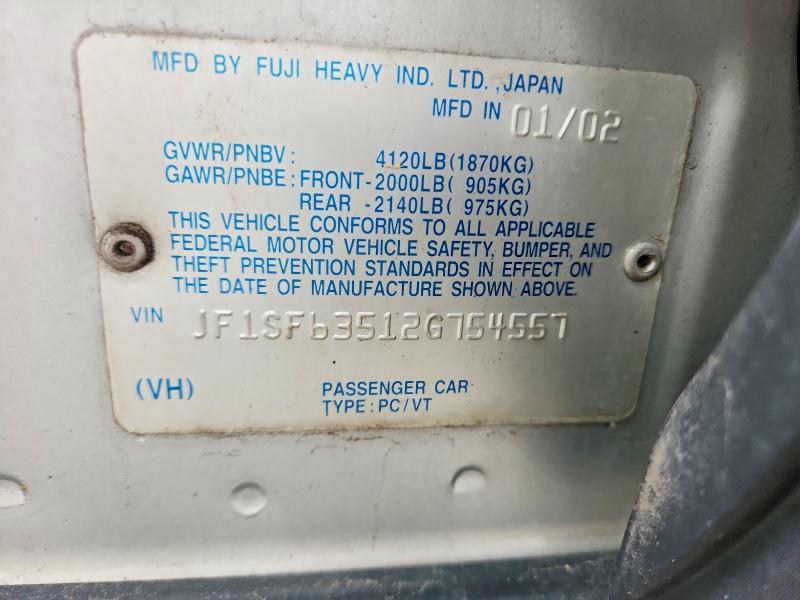 Auction sale of the 2002 Subaru Forester, vin: JF1SF63512G754557, lot number: 54325576