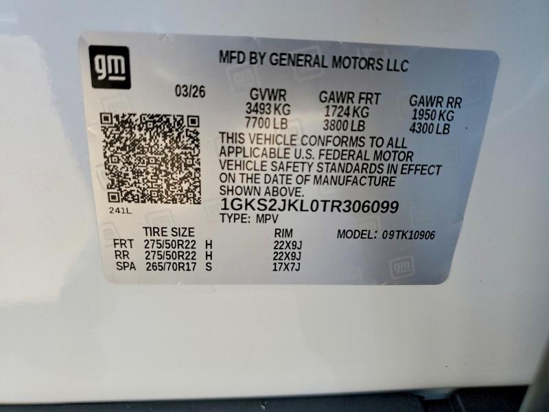 54529106 :رقم المزاد ، 1GKS2JKL0TR306099 vin ، 2026 Gmc Yukon Xl مزاد بيع