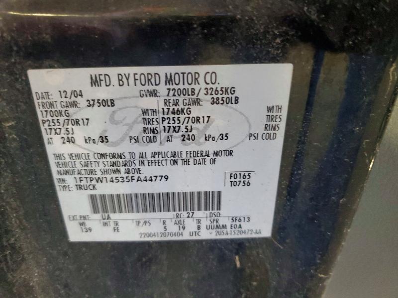 2005 Ford F150 მანქანა იყიდება აუქციონზე, vin: 1FTPW14535FA44779, აუქციონის ნომერი: 53232316
