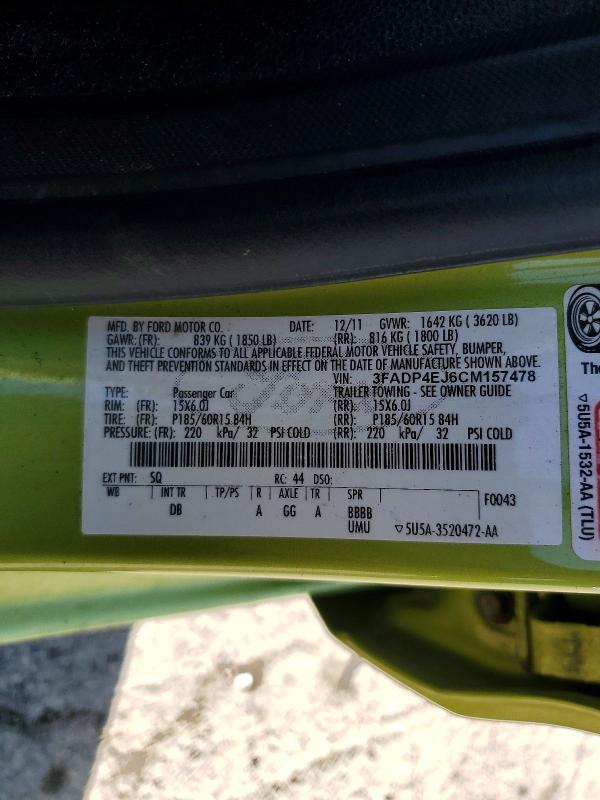 2012 Ford Fiesta მანქანა იყიდება აუქციონზე, vin: 3FADP4EJ6CM157478, აუქციონის ნომერი: 53212276