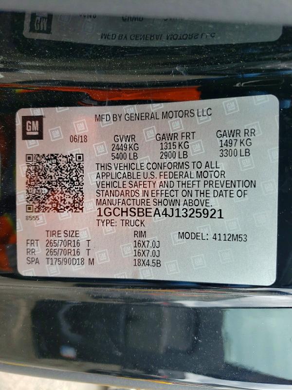 Aukcja sprzedaży 2018 Chevrolet Colorado, vin: 1GCHSBEA4J1325921, numer aukcji: 53719966