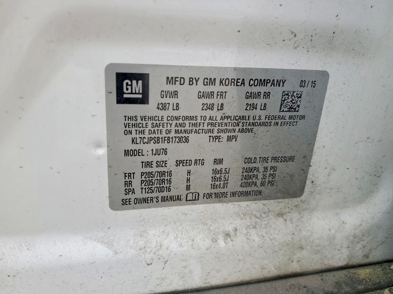 Aukcja sprzedaży 2015 Chevrolet Trax, vin: KL7CJPSB1FB173036, numer aukcji: 52728386