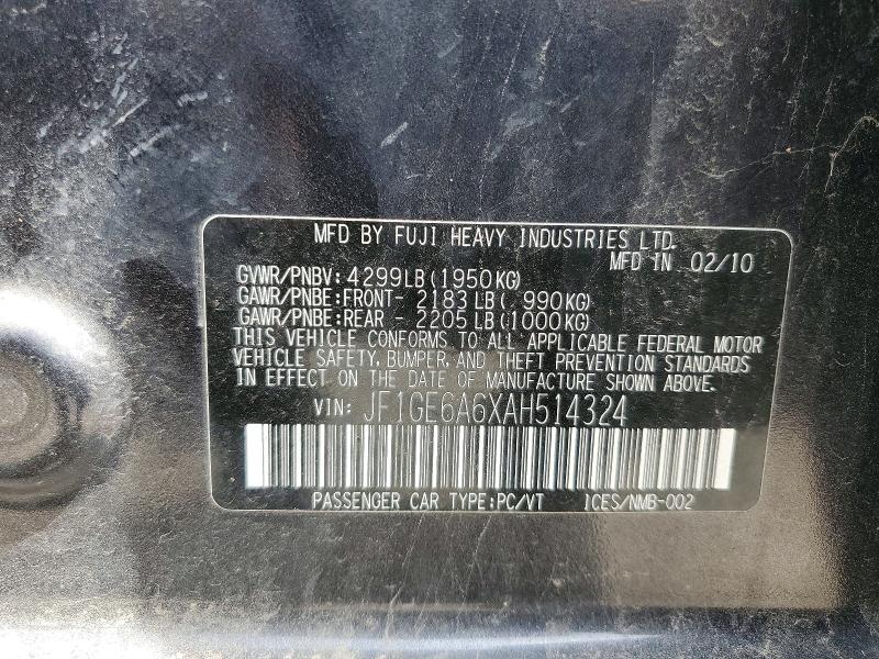 Продаж на аукціоні авто 2010 Subaru Impreza, vin: JF1GE6A6XAH514324, номер лоту: 55323786
