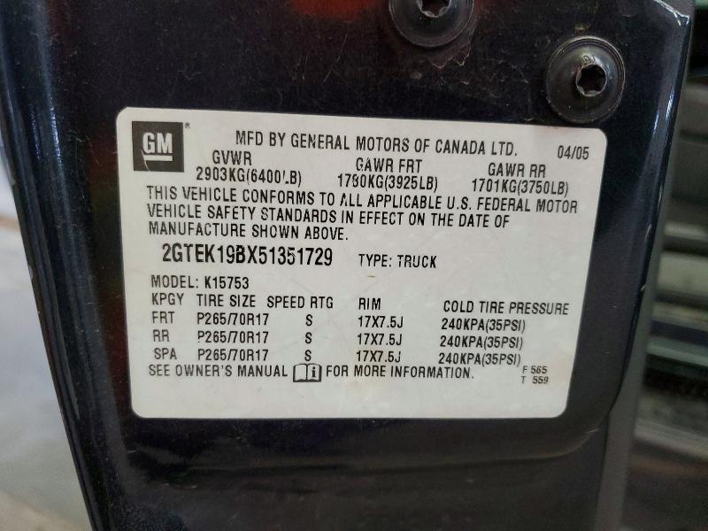 2005 Gmc New Sierra მანქანა იყიდება აუქციონზე, vin: 2GTEK19BX51351729, აუქციონის ნომერი: 52871996