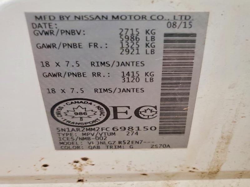 Продаж на аукціоні авто 2015 Nissan Pathfinder, vin: 5N1AR2MM2FC698150, номер лоту: 53011386