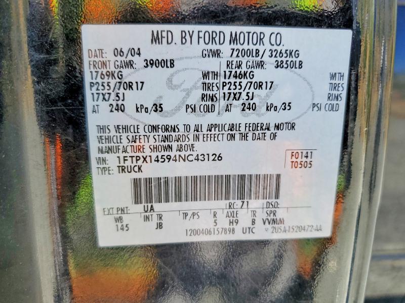 53200626 :رقم المزاد ، 1FTPX14594NC43126 vin ، 2004 Ford F150 مزاد بيع