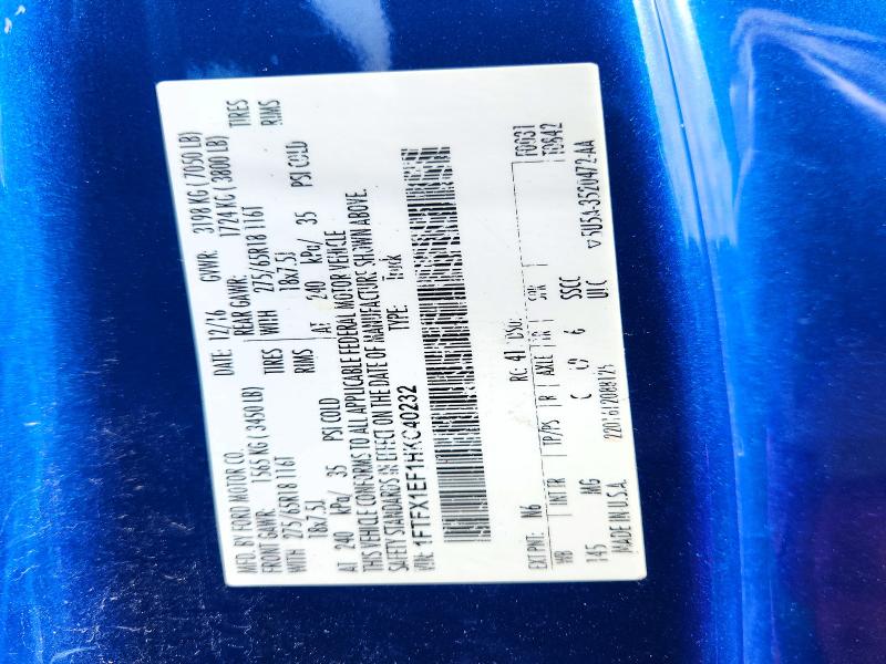 54643406 :رقم المزاد ، 1FTFX1EF1HKC40232 vin ، 2017 Ford F150 مزاد بيع
